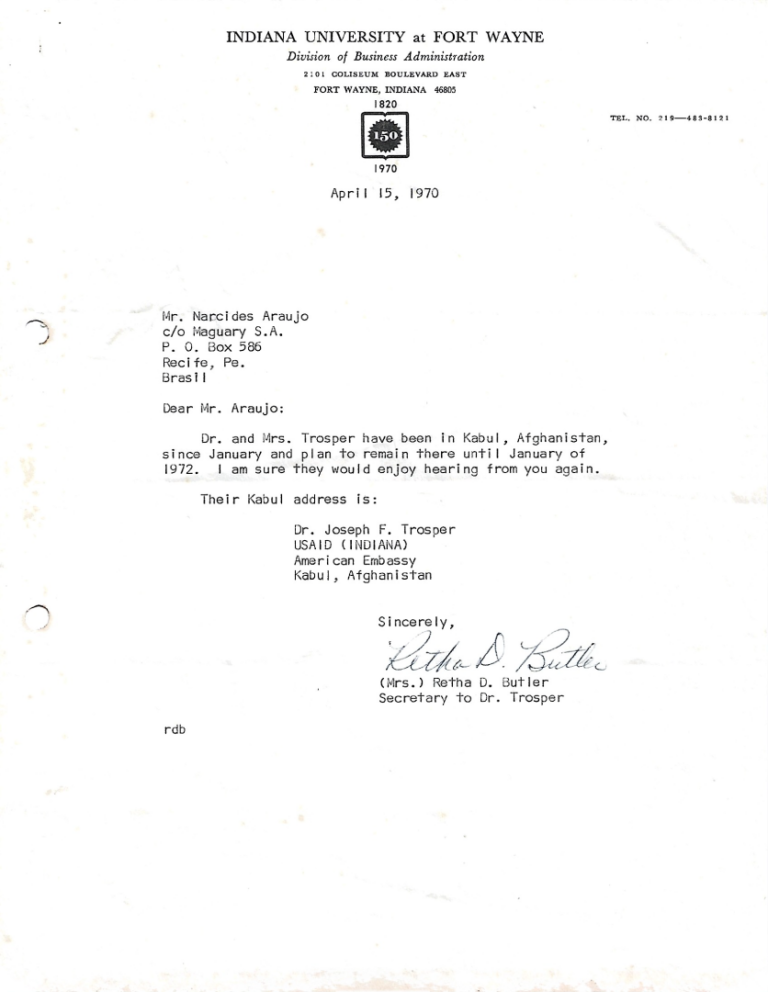 19700415-To-Narcides-From-Joe_s-Secretary